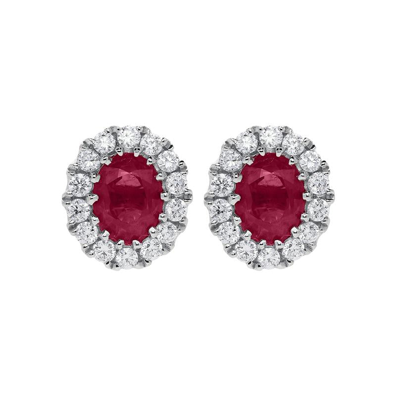 18ct White Gold 0.52ct Ruby Diamond Oval Stud Earrings - Option1 Value White Gold