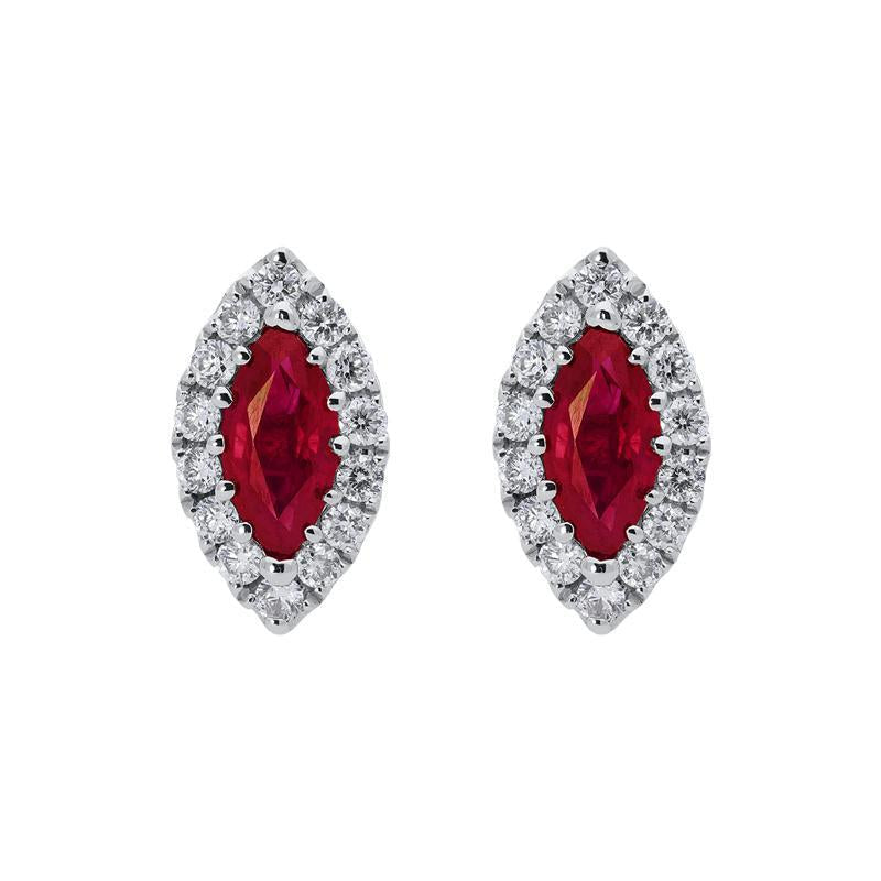 18ct White Gold 0.54ct Ruby Diamond Marquise Stud Earrings - White Gold