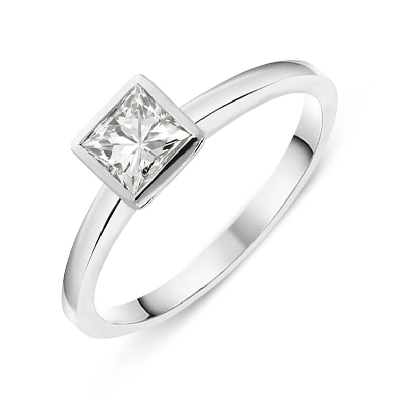 18ct White Gold 0.57ct Diamond Princess Cut Solitaire Ring D - M