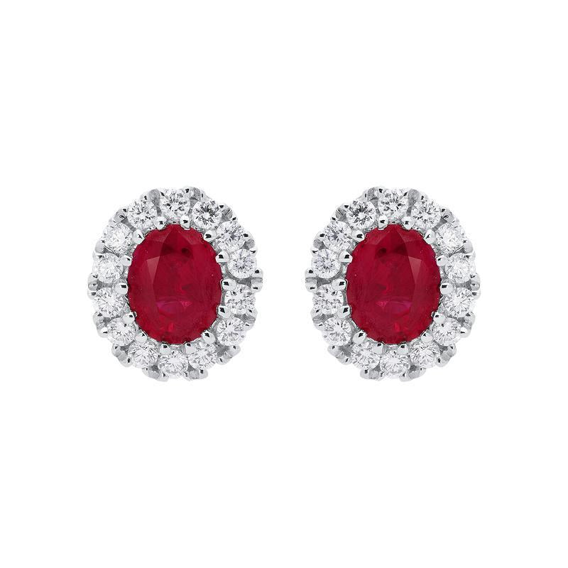18ct White Gold 0.60ct Ruby Diamond Oval Stud Earrings - White Gold