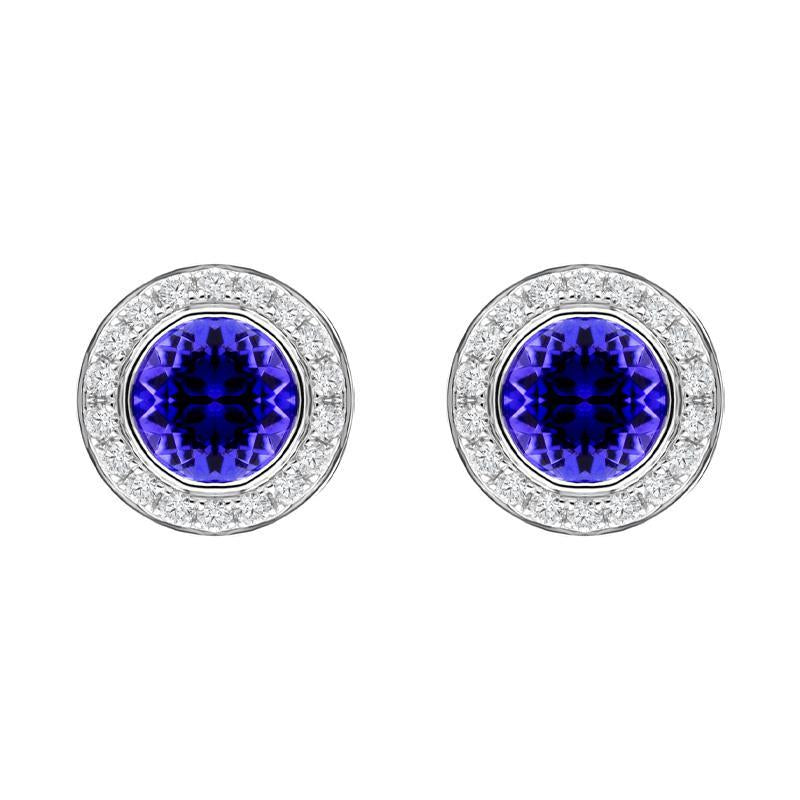 18ct White Gold 0.60ct Tanzanite Diamond Round Stud Earrings