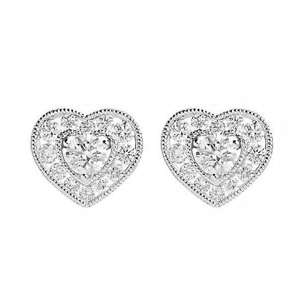 18ct White Gold 0.66ct Diamond Heart Cluster Stud Earrings - Option1 Value White Gold