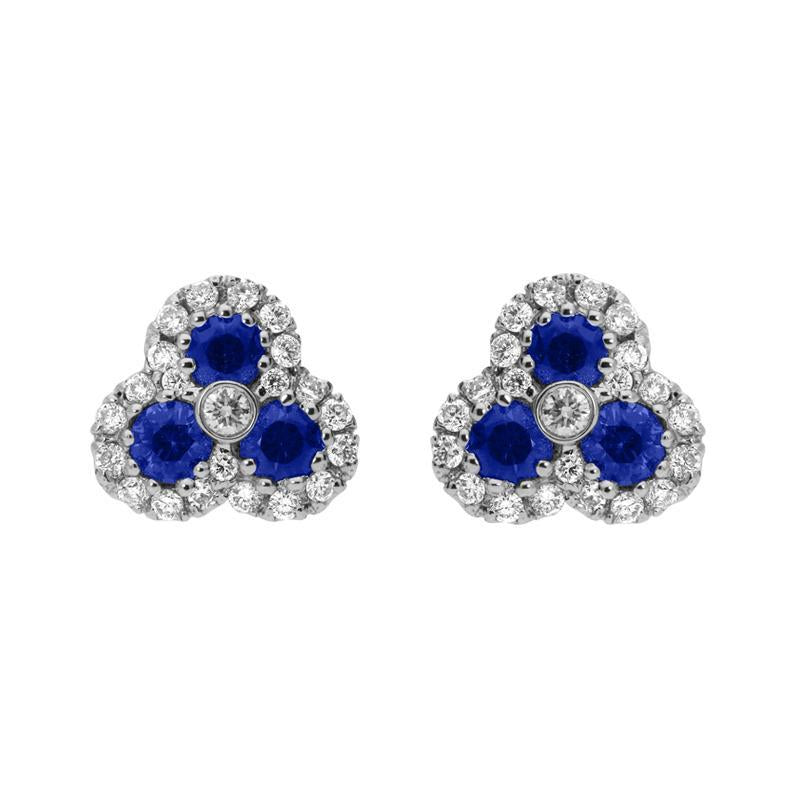 18ct White Gold 0.66ct Sapphire and Diamond Cluster Earrings - Option1 Value White Gold