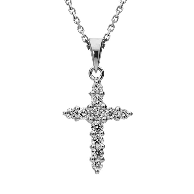 18ct White Gold 0.67ct Diamond Cross Necklace - White Gold