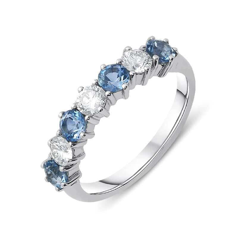 18ct White Gold 0.68ct Aquamarine Diamond Half Eternity Ring - Option1 Value N