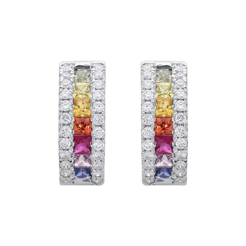18ct White Gold 0.70ct Rainbow Sapphire Diamond Hoop Earrings