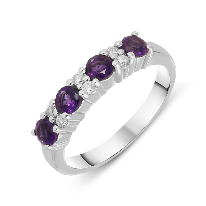 18ct White Gold 0.72ct Amethyst Diamond Ring - O