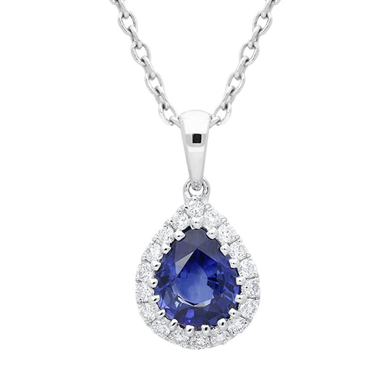 18ct White Gold 0.72ct Sapphire Diamond Pear Cluster Necklace - White Gold