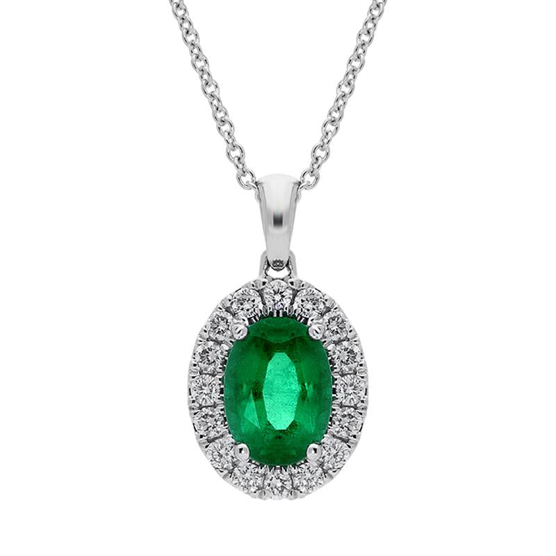 18ct White Gold 0.75ct Emerald Diamond Oval Necklace - White Gold