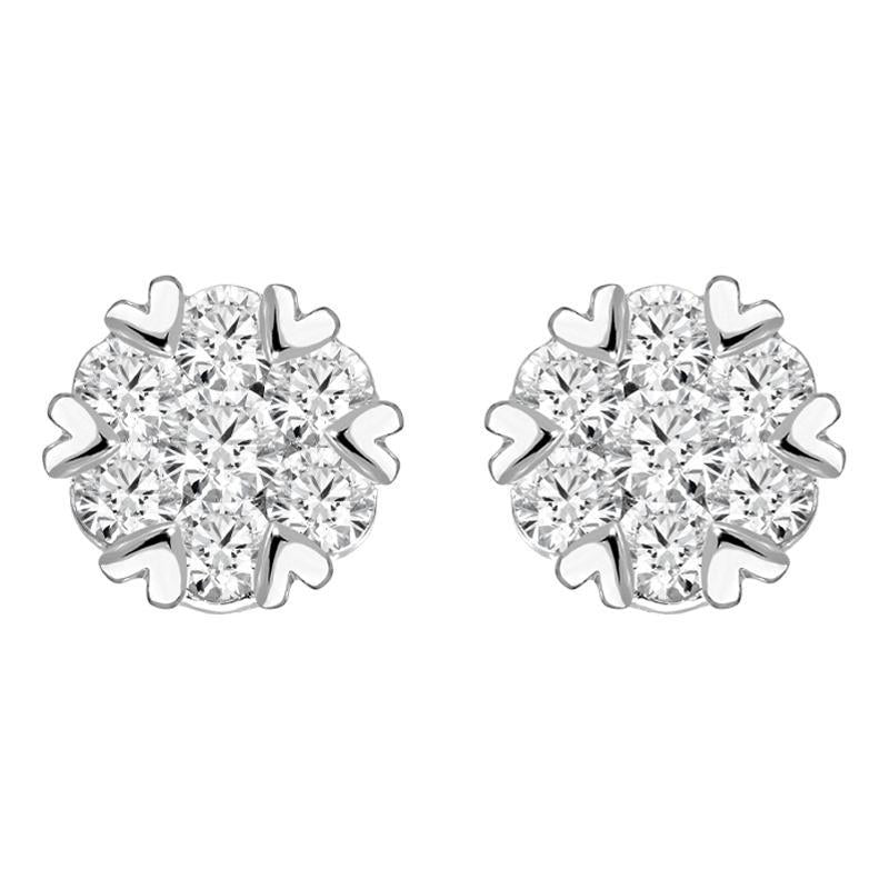 18ct White Gold 0.76ct Diamond Heart Edge Stud Earrings - Option1 Value White Gold