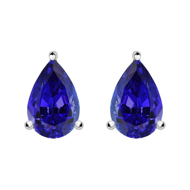 18ct White Gold 0.78ct Tanzanite Claw Set Pear Stud Earrings D