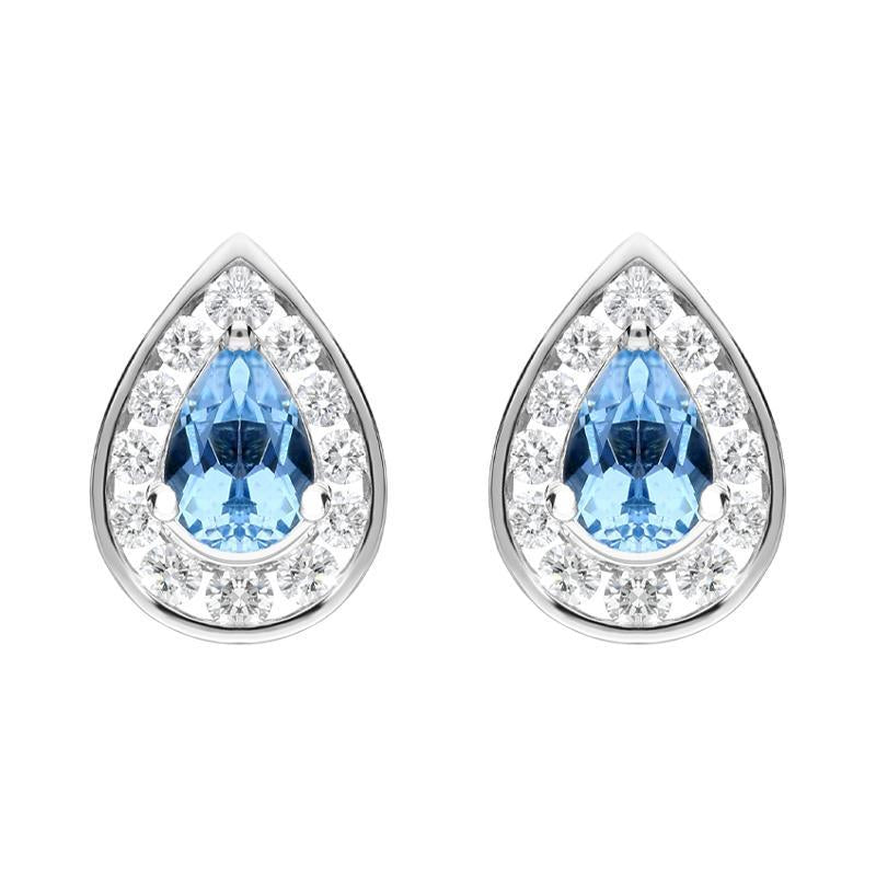18ct White Gold 0.80ct Aquamarine Diamond Pear Stud Earrings