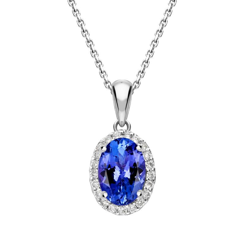 18ct White Gold 0.80ct Tanzanite Diamond Oval Cut Necklace D