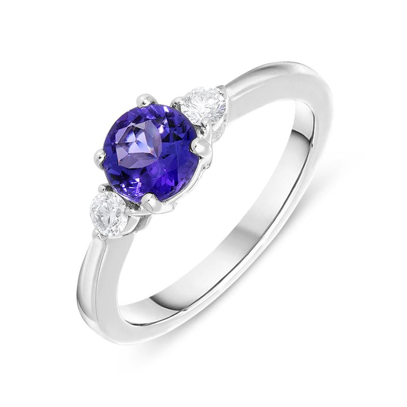 18ct White Gold 0.85ct Tanzanite Diamond Trilogy Ring D - L.5