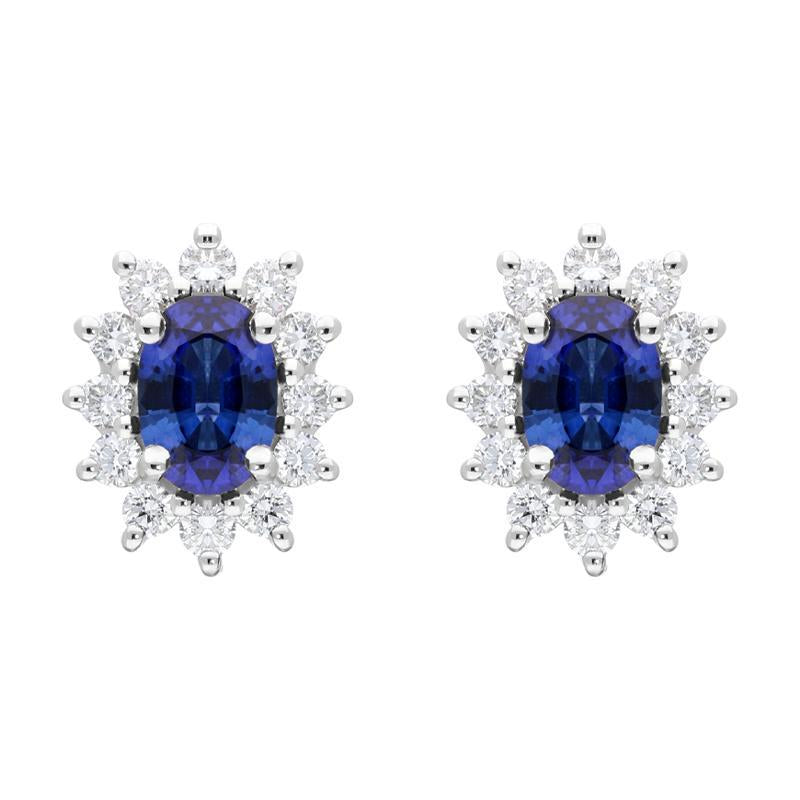 18ct White Gold 0.98ct Sapphire Diamond Oval Cut Cluster Earrings
