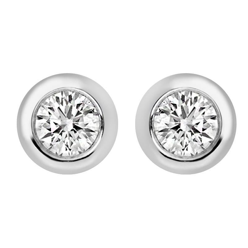 18ct White Gold 0.06ct Diamond Bezel Set Solitaire Stud Earrings - White Gold
