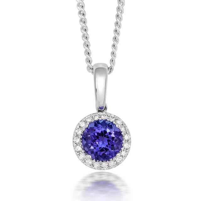 18ct White Gold 1.03ct Tanzanite and Diamond Round Necklace - White Gold