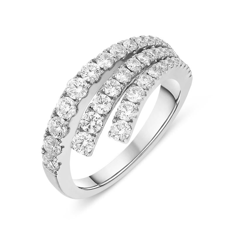 18ct White Gold 1.05ct Diamond Graduating Three Row Ring D - L