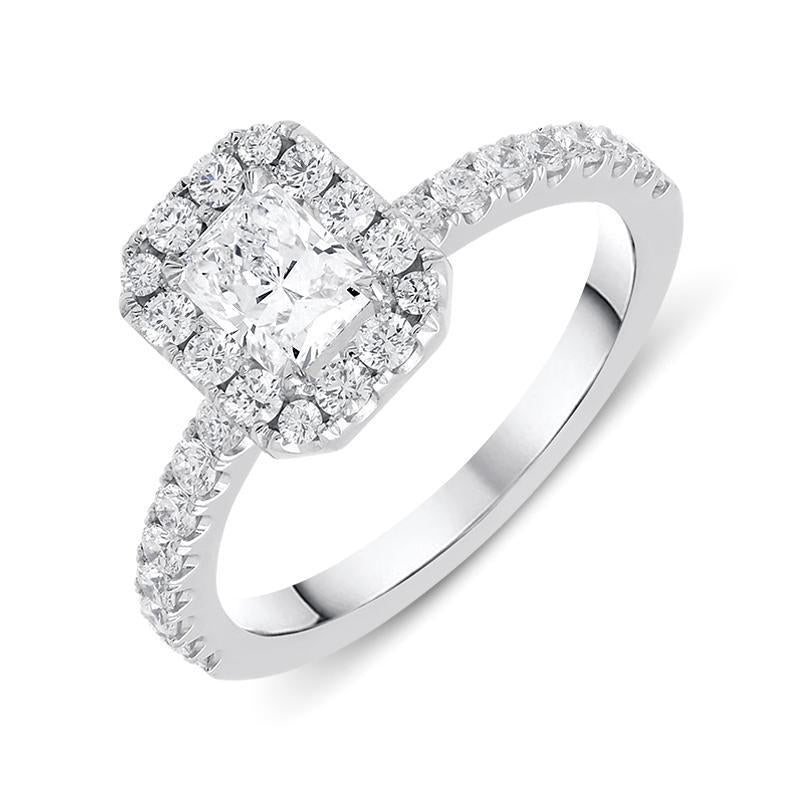 18ct White Gold 1.05ct Diamond Halo Ring - M