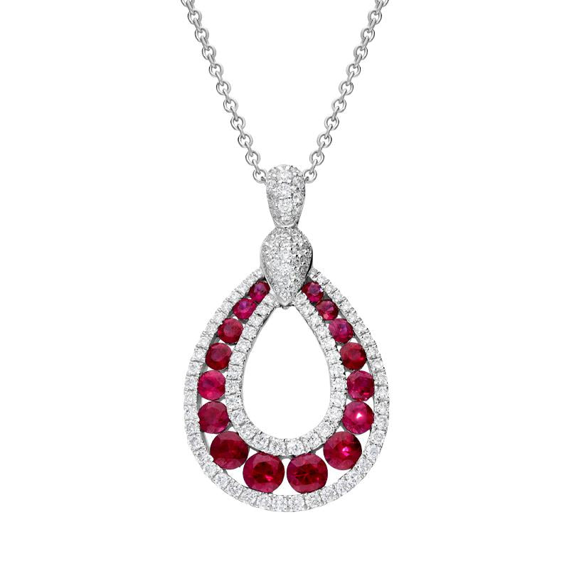 18ct White Gold 1.18ct Ruby 0.52ct Diamond Open Pear Necklace