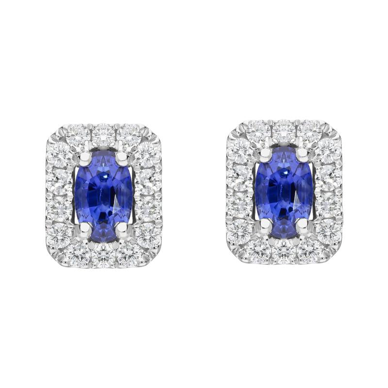 18ct White Gold 1.41ct Sapphire and Diamond Oblong Earrings