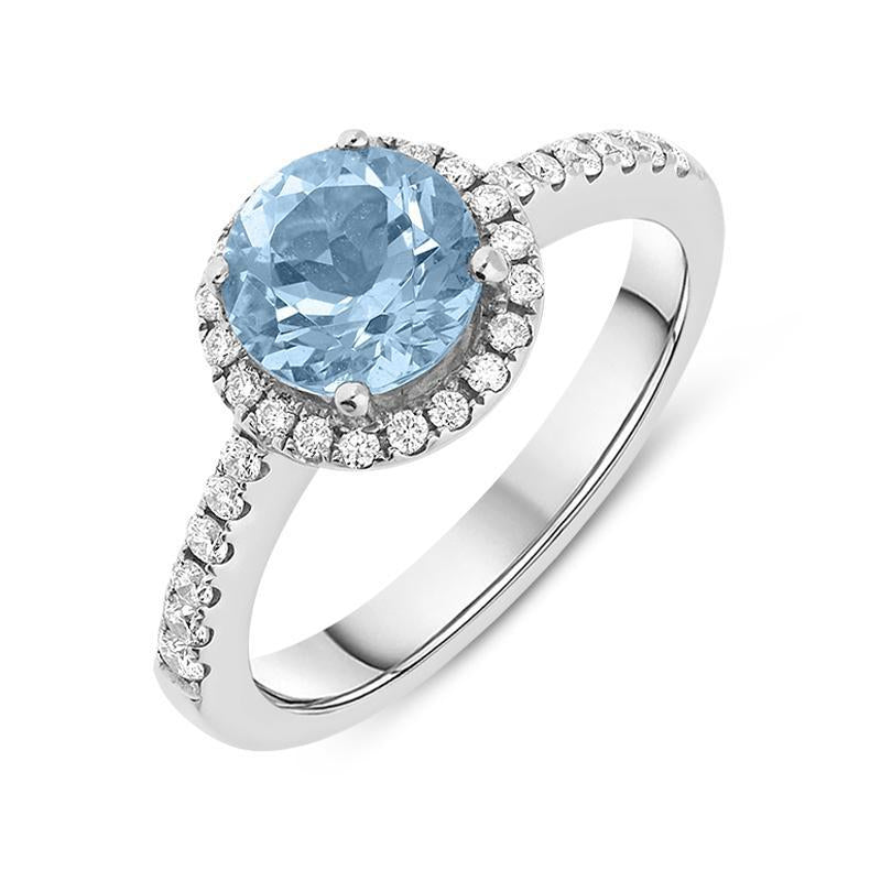 18ct White Gold 1.32ct Aquamarine Diamond Halo Ring - Option1 Value White Gold
