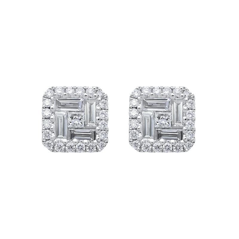 18ct White Gold 1.46ct Diamond Baguette Cut Stud Earrings - Option1 Value White Gold