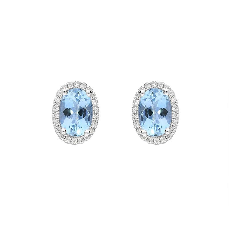 18ct White Gold 1.60ct Aquamarine Diamond Oval Cut Stud Earrings