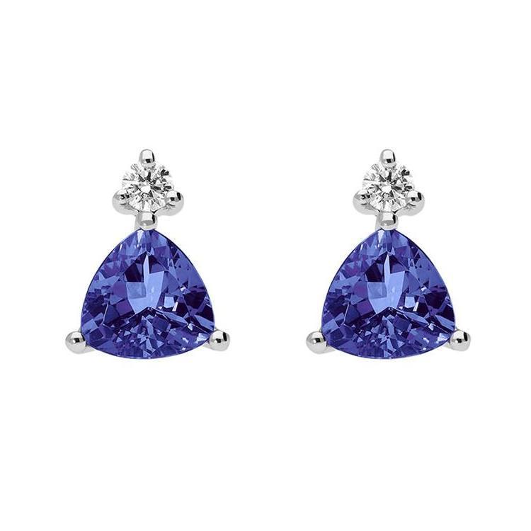 18ct White Gold 1.70ct Tanzanite Diamond Trillion Cut Stud Earrings - White Gold