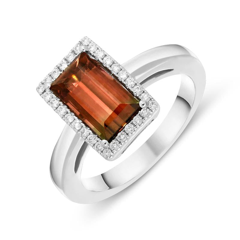 18ct White Gold 1.85ct Tourmaline 0.15ct Diamond Ring - N