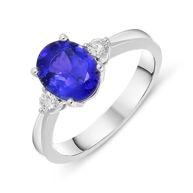 18ct White Gold 1.87ct Tanzanite Diamond Three Stone Ring D - N