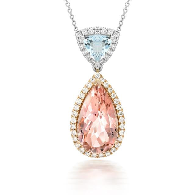 18ct White Gold 4.98ct Morganite and Aquamarine Necklace D