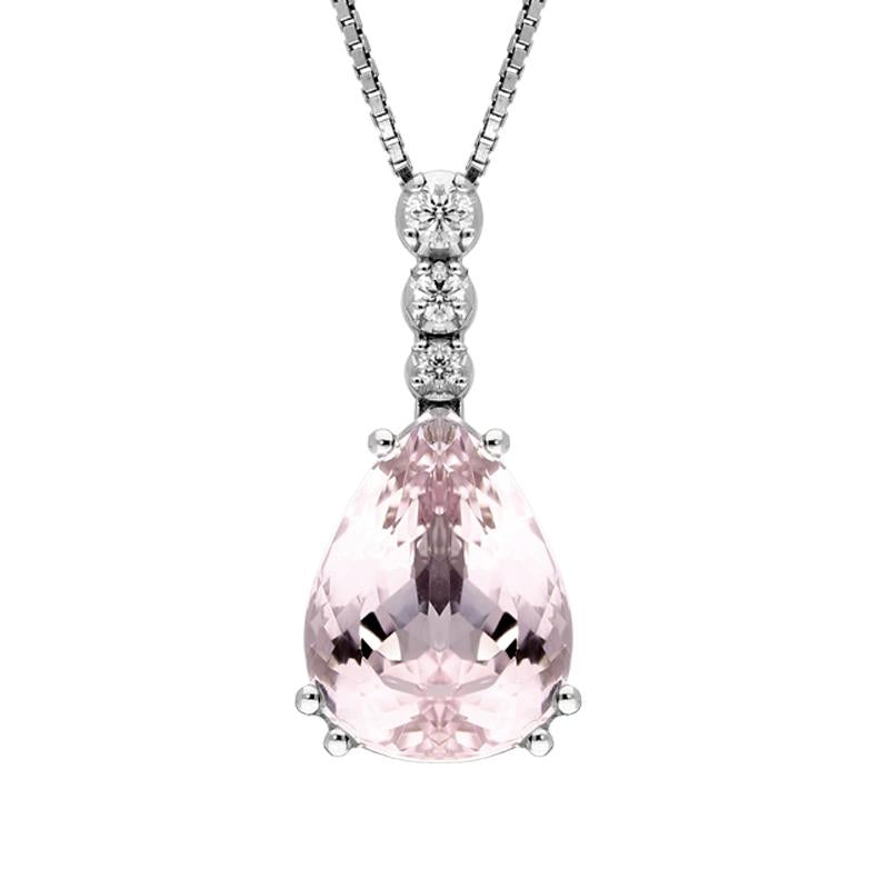 18ct White Gold 6.15ct Kunzite and Diamond Pear Drop Necklace - White Gold