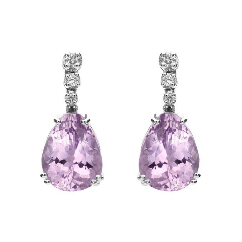 18ct White Gold 8.22ct Amethyst Diamond Drop Earrings - White Gold