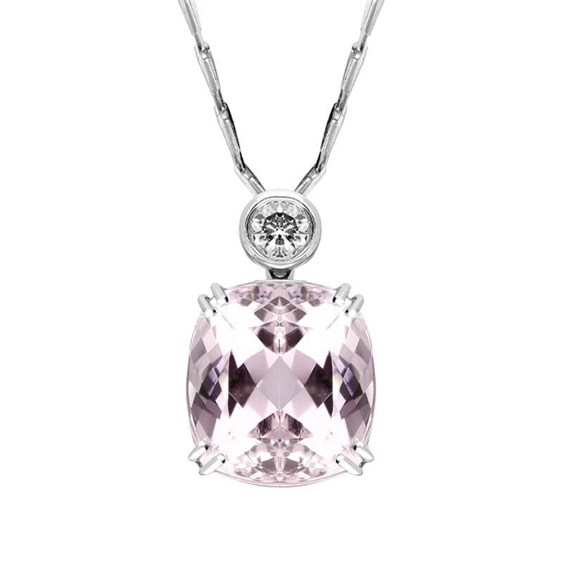 18ct White Gold 8.48ct Kunzite and Diamond Cushion Necklace - White Gold