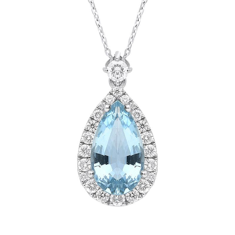 18ct White Gold Aquamarine Diamond Pear Cut Cluster Necklace