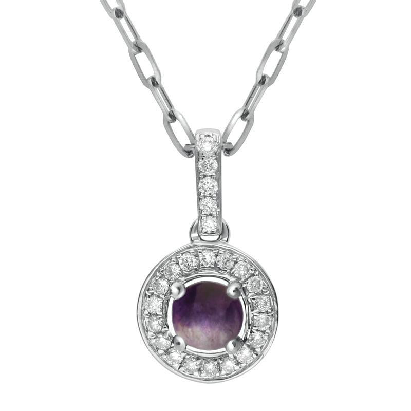 18ct White Gold Blue John 0.10ct Diamond Pave Surround Necklace