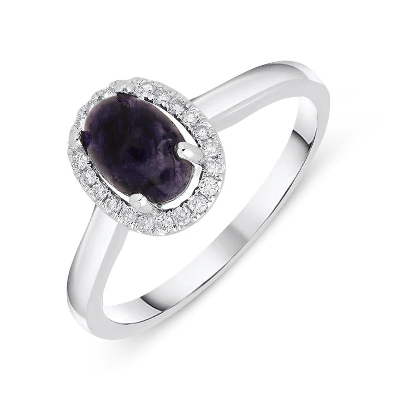 18ct White Gold Blue John 0.12ct Diamond Oval Cluster Ring - Option1 Value White Gold