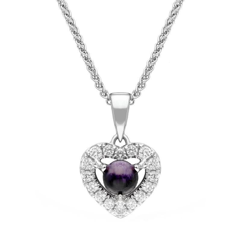 18ct White Gold Blue John 0.13ct Diamond Heart Necklace - White Gold