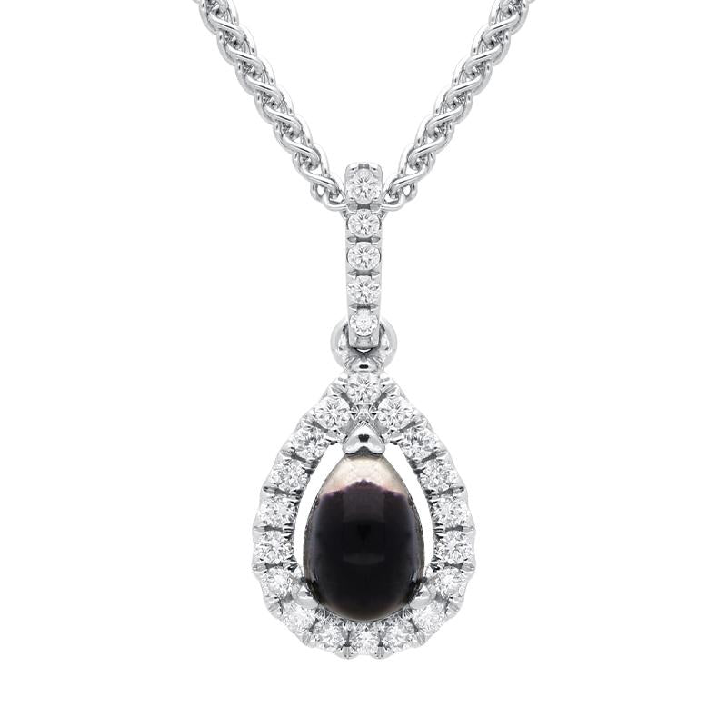 18ct White Gold Blue John 0.13ct Diamond Pear Cluster Necklace