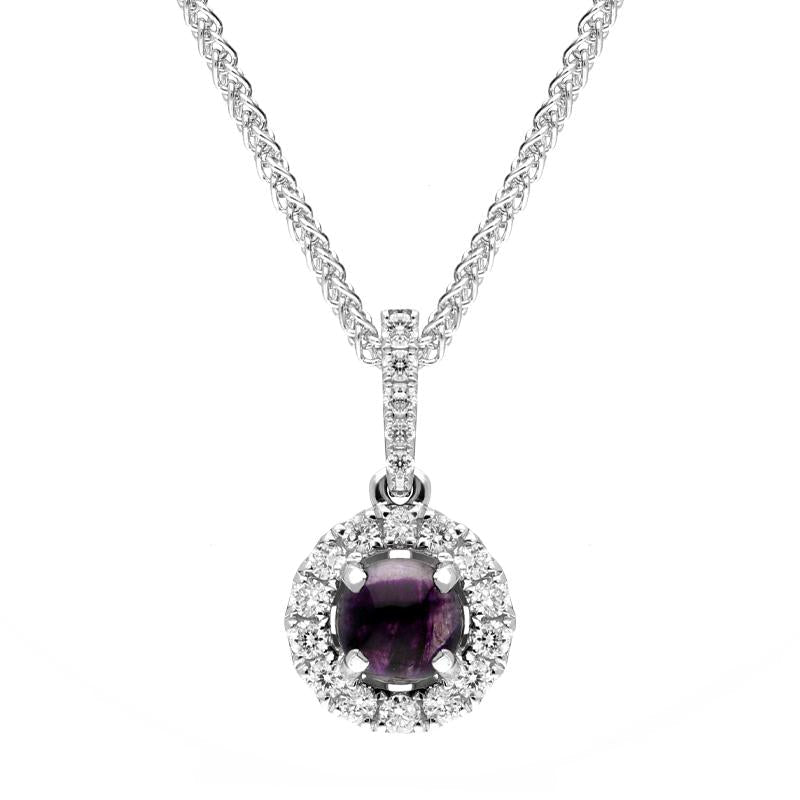 18ct White Gold Blue John 0.14ct Diamond Round Necklace