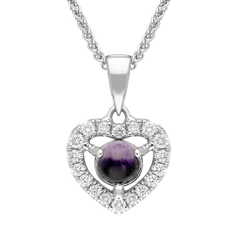 18ct White Gold Blue John 0.16ct Diamond Heart Necklace