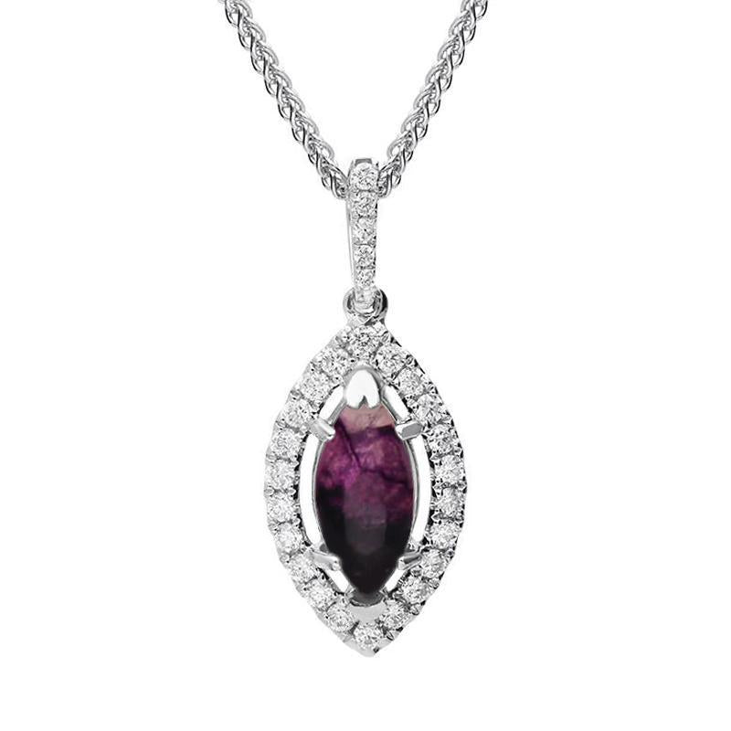 18ct White Gold Blue John 0.21ct Diamond Marquise Necklace