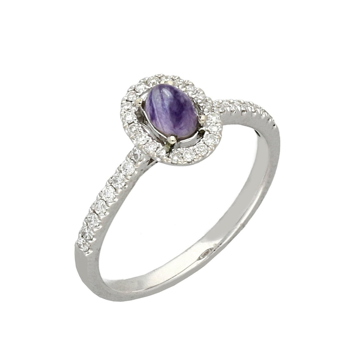 18ct White Gold Blue John Brilliant Cut Diamond Oval Ring - V