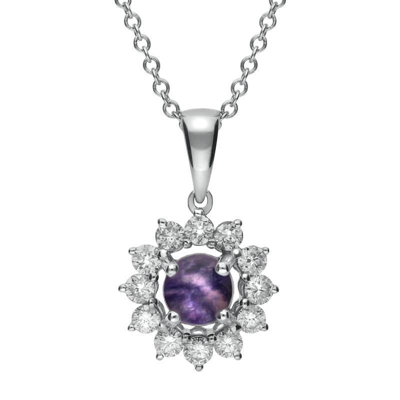 18ct White Gold Blue John 0.31ct Diamond Round Centre Necklace