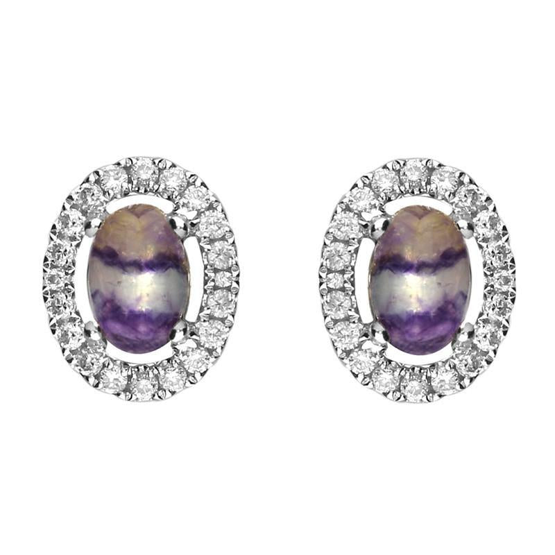 18ct White Gold Blue John and Diamond Oval Stud Earrings - White Gold
