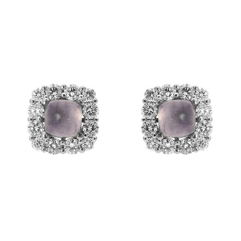 18ct White Gold Blue John and Diamond Cushion Stud Earrings