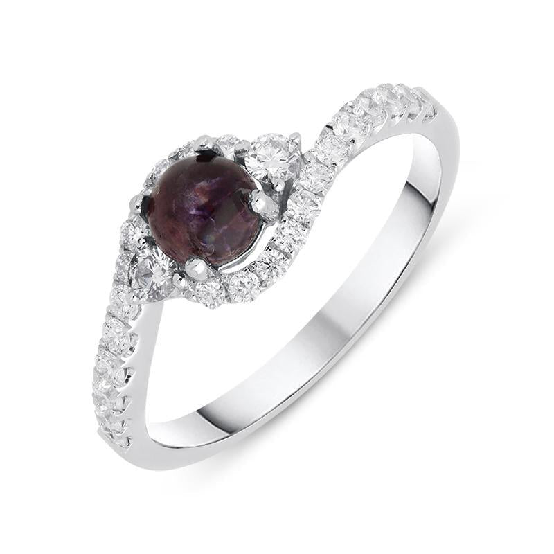 18ct White Gold Blue John 0.50ct Diamond Wave Ring - I