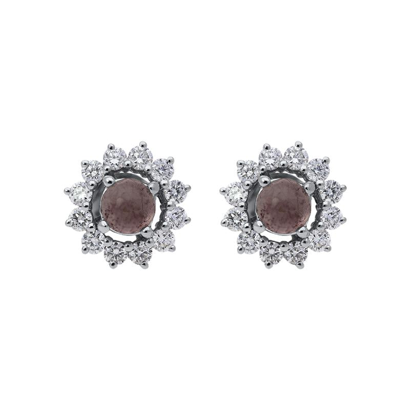 18ct White Gold Blue John 0.63ct Diamond Floral Stud Earrings