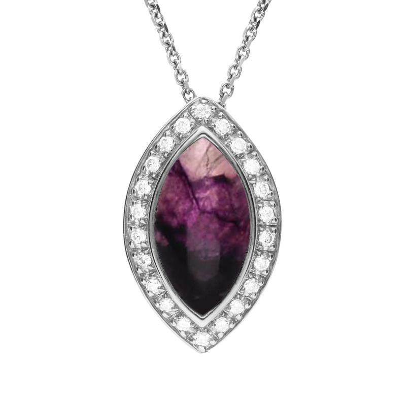 18ct White Gold Blue John Diamond Marquise Pave Edge Necklace - White Gold